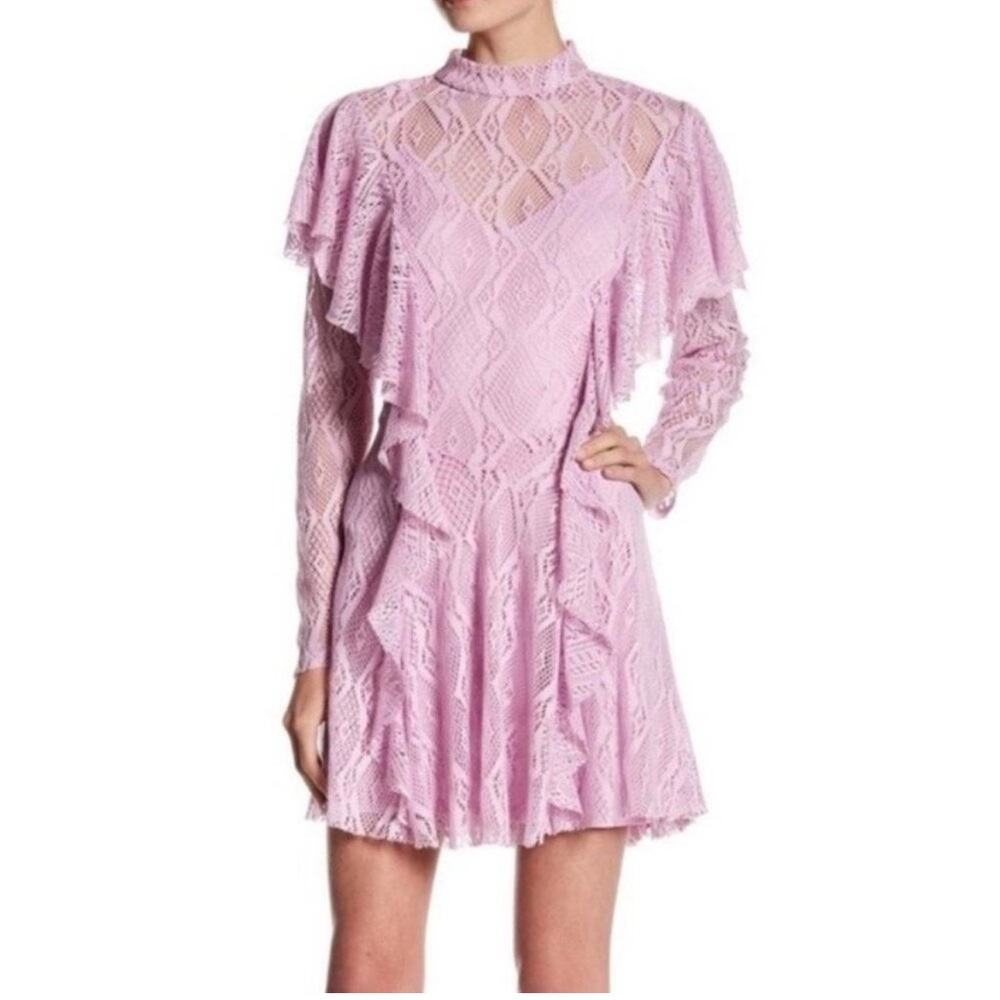 Free People Rock Candy ruffle front lace minidress in wisteria size small NWOT